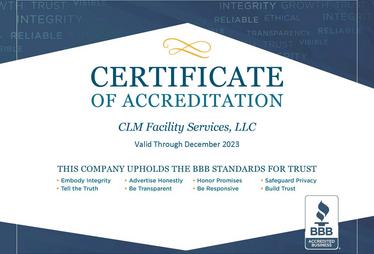 BBB Certificate of Accreditation - CLM Facility Services